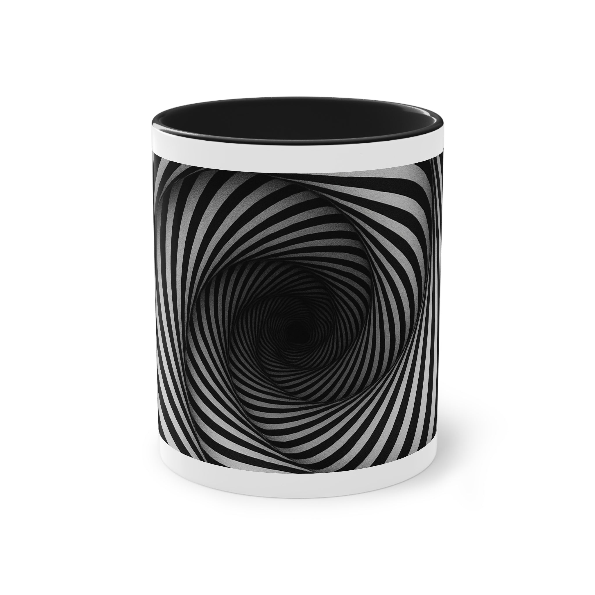 "Hypnotic Spiral" designer mug from the "Black &amp; White" collection by Taffet.shop, 325 ml