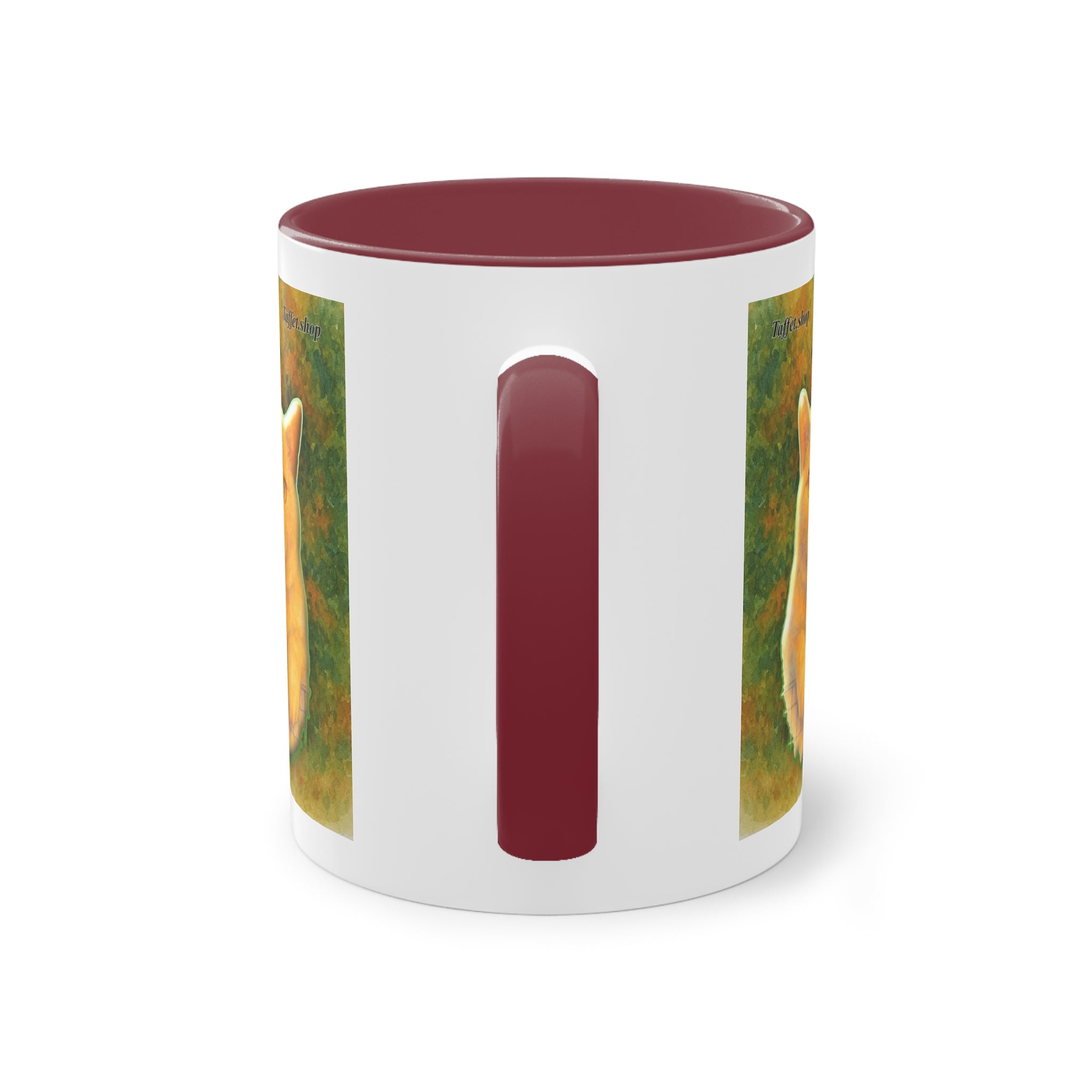Mug – Red cat with trees and blue sky in watercolor style, 325 ml