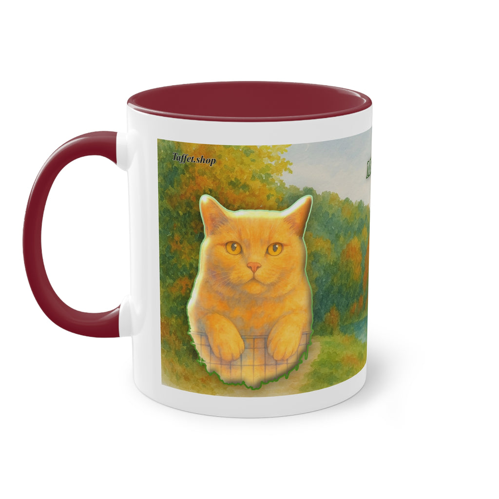 Mug – Red cat with trees and blue sky in watercolor style, 325 ml