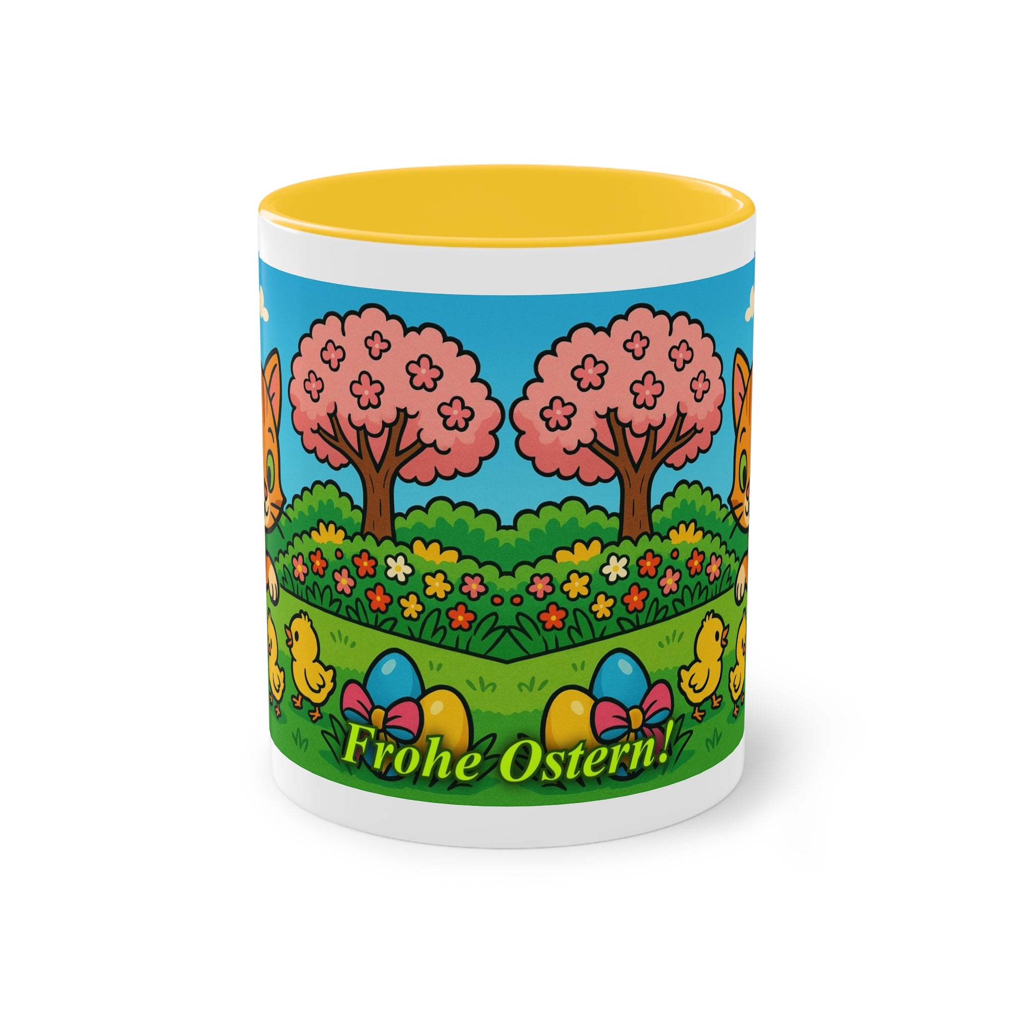Mug – “Cat &amp; Chicks”, Easter/Spring, 325 ml