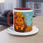 Mug – Red cat with trees and blue sky in comic style, 325 ml 
