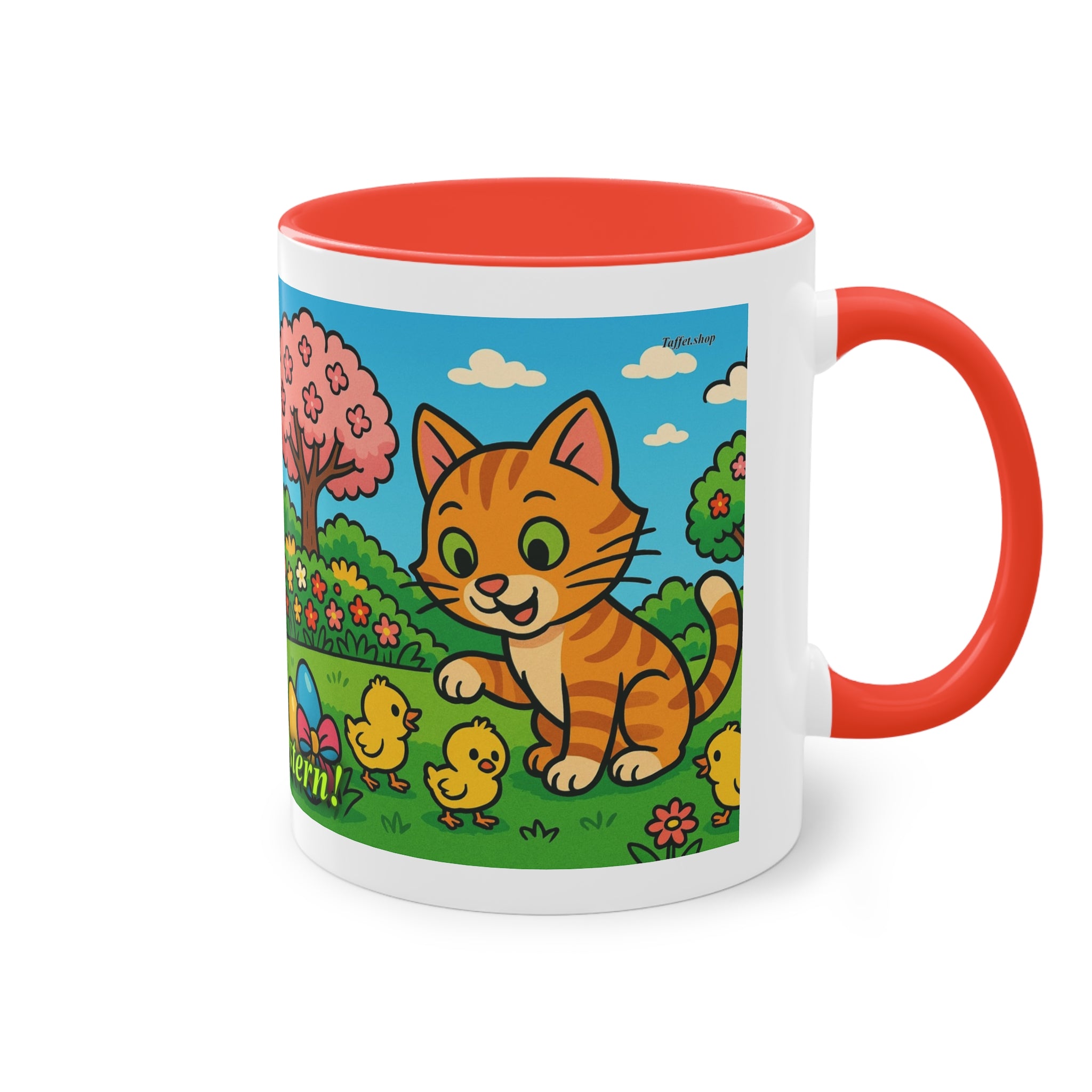 Mug – “Cat &amp; Chicks”, Easter/Spring, 325 ml