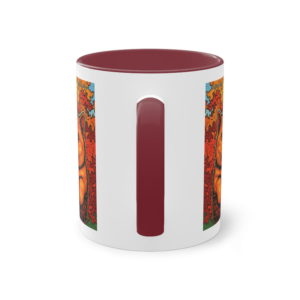 Mug – Red cat with trees and blue sky in comic style, 325 ml 
