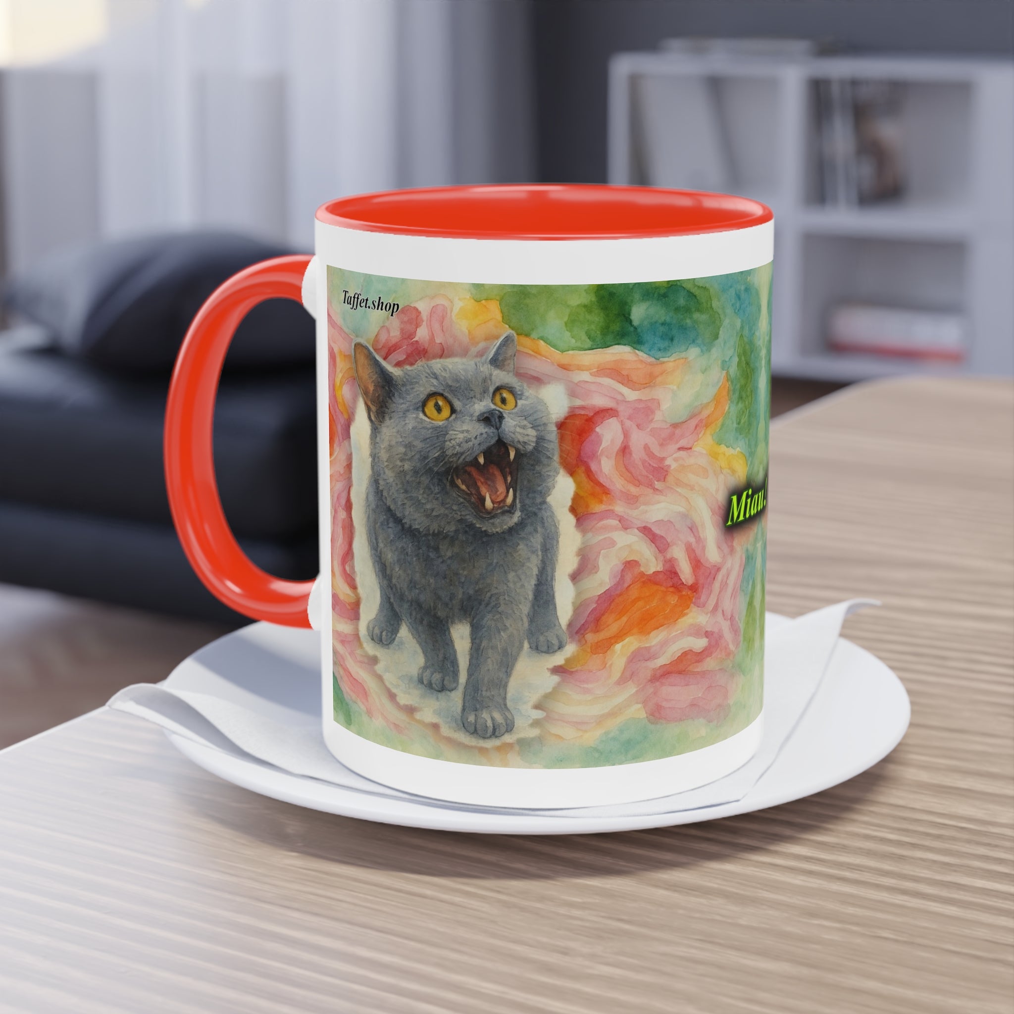 Mug – Cat BKH/BSH with flower in watercolor style, 325 ml