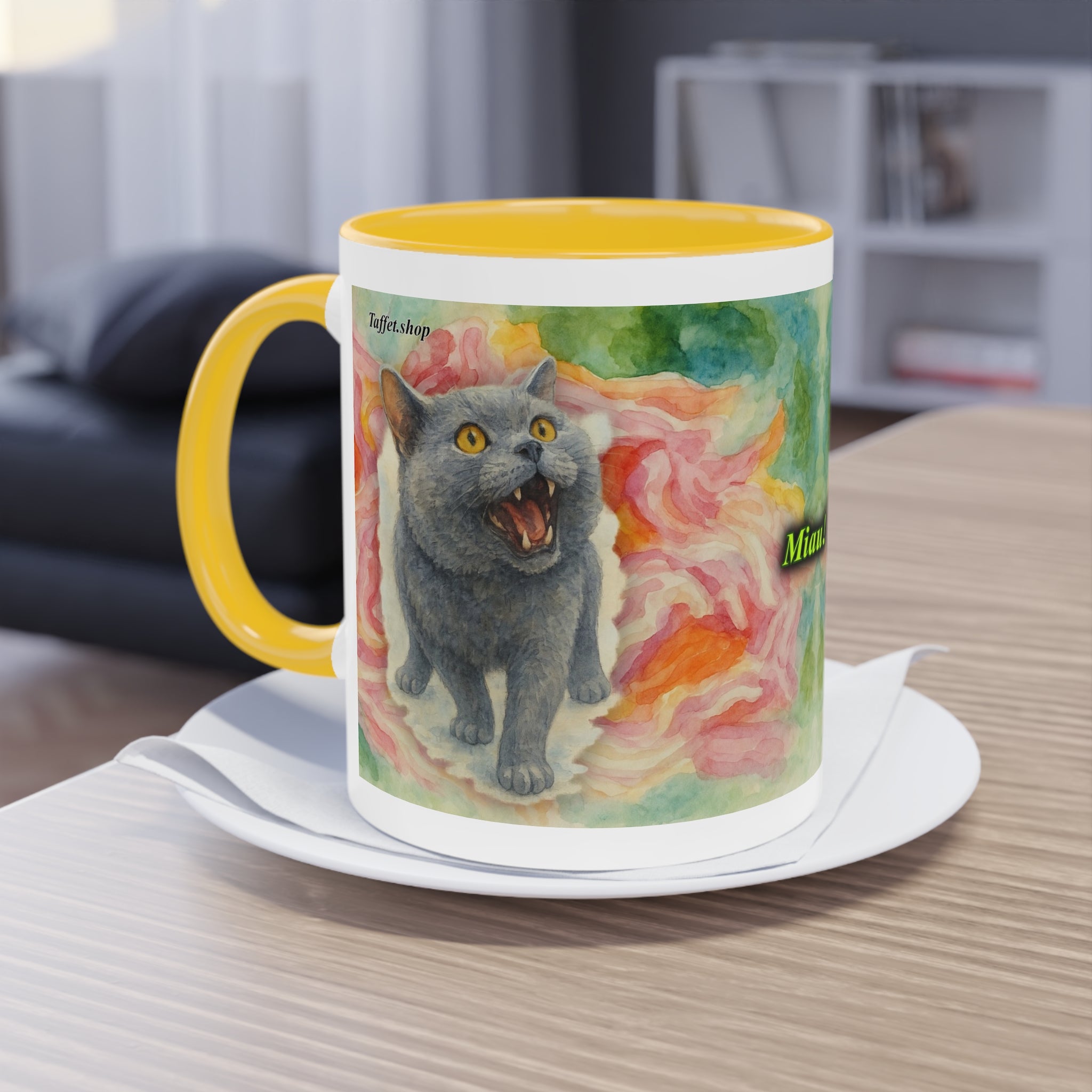 Mug – Cat BKH/BSH with flower in watercolor style, 325 ml