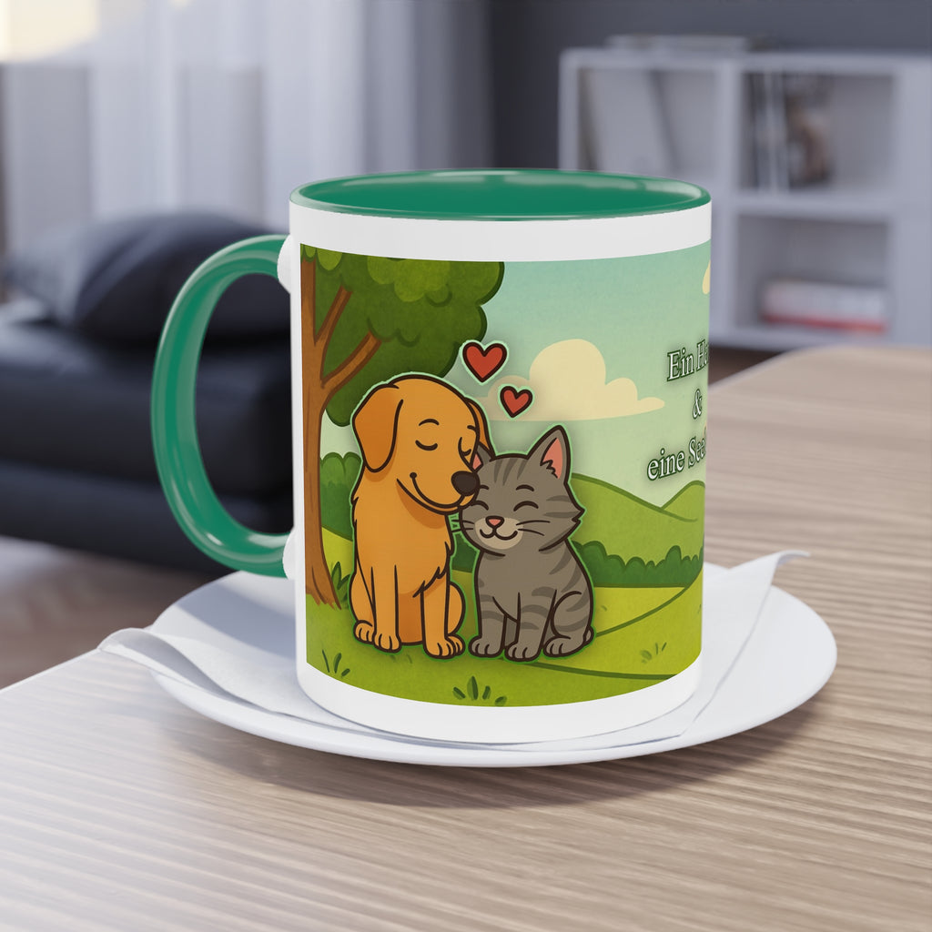 Mug – “Dog and Cat with Hearts” in comic style, 325 ml