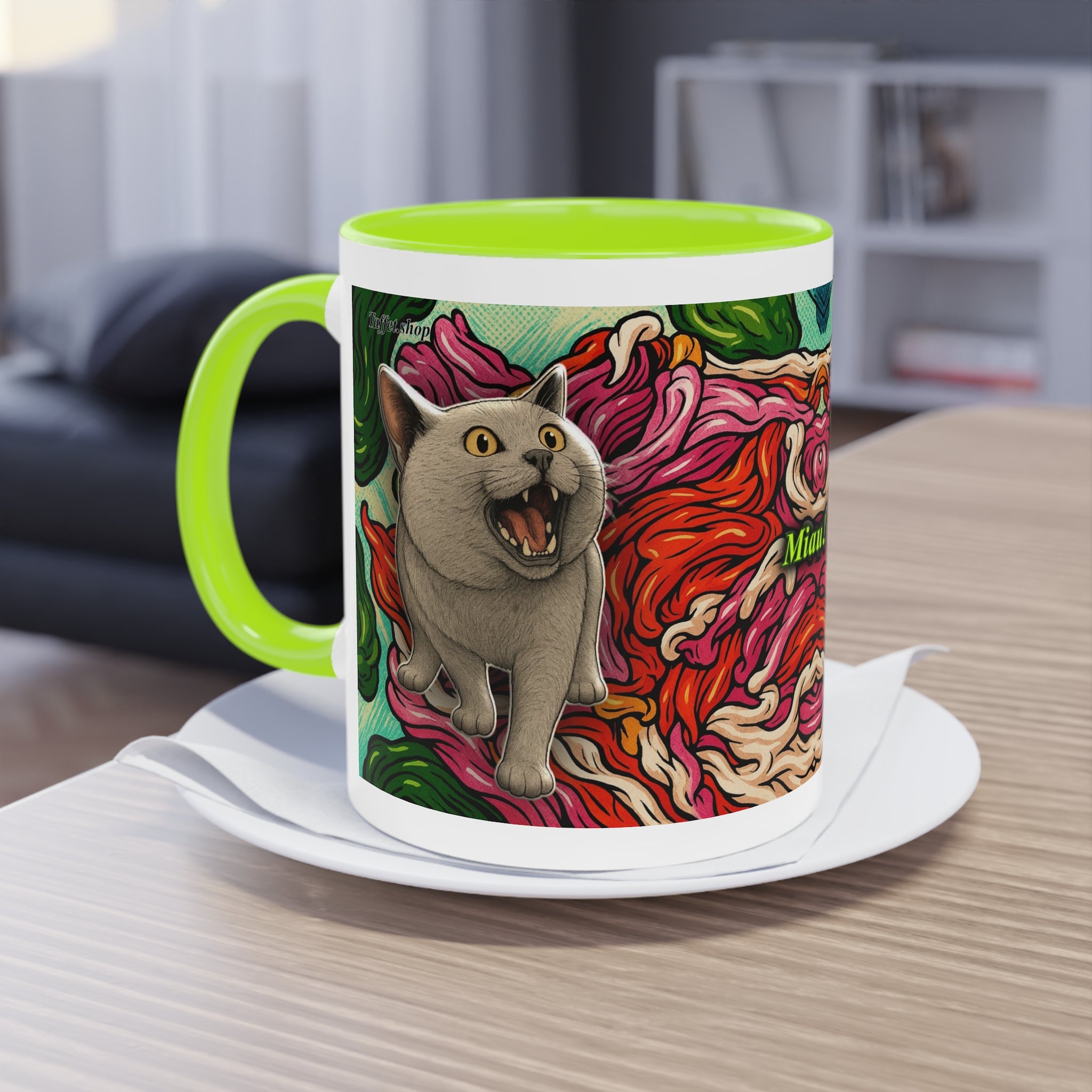 Mug – Cat BKH/BSH with flower in comic style, 325 ml