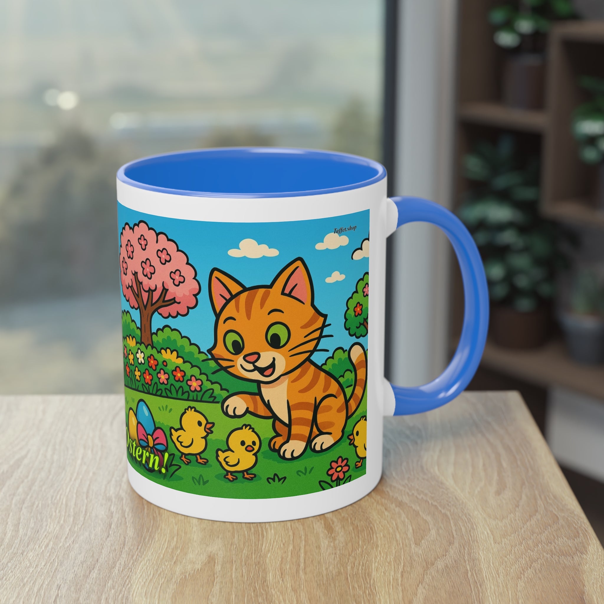 Mug – “Cat &amp; Chicks”, Easter/Spring, 325 ml