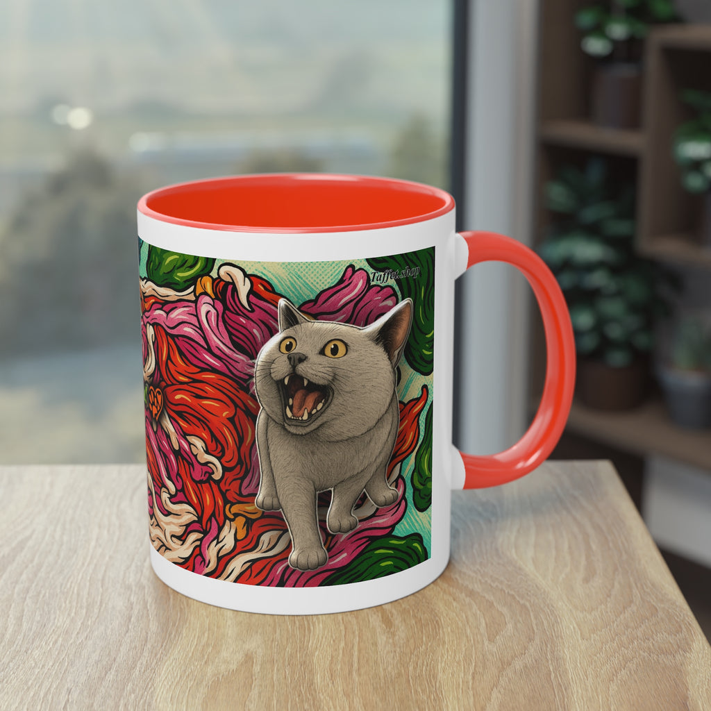 Mug – Cat BKH/BSH with flower in comic style, 325 ml