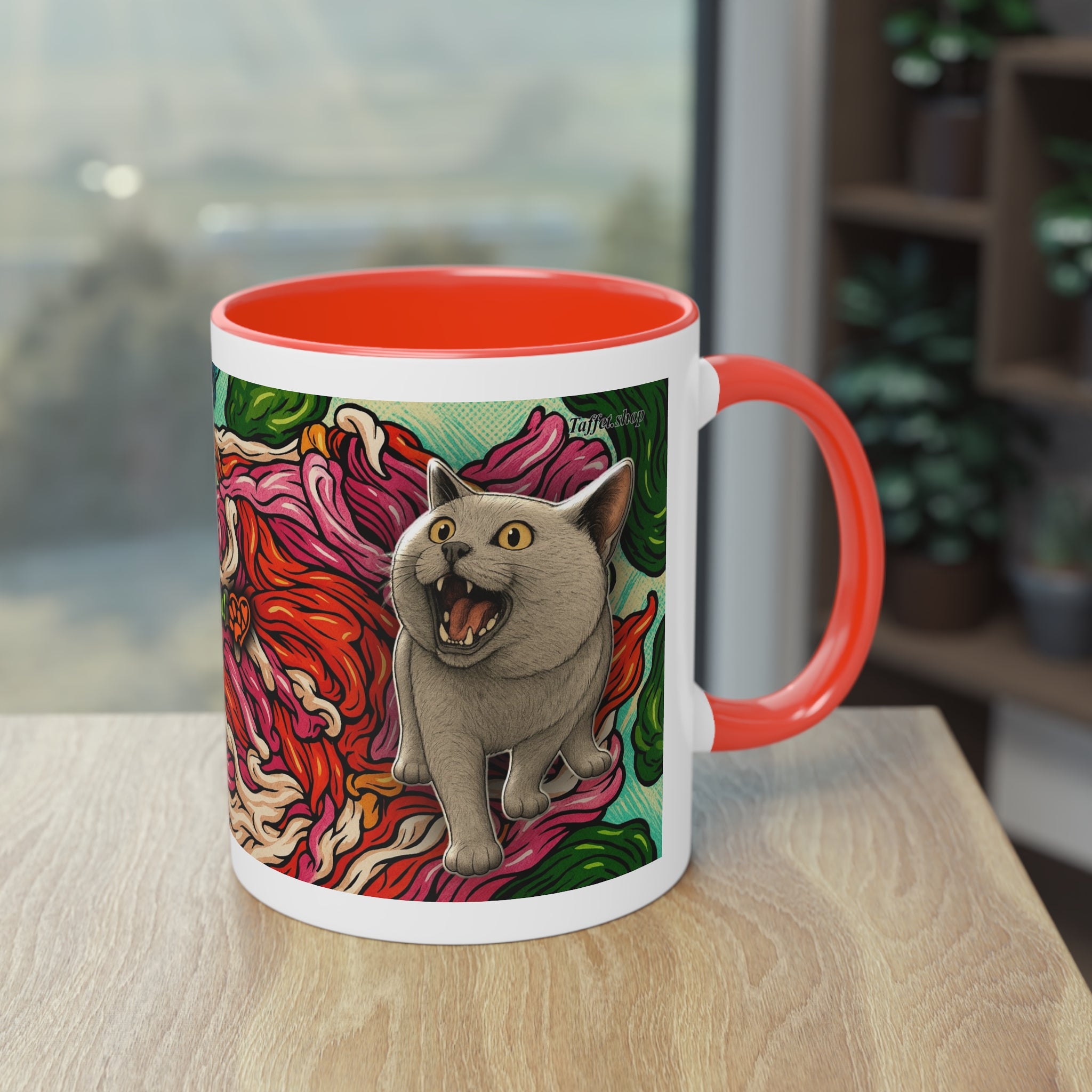 Mug – Cat BKH/BSH with flower in comic style, 325 ml