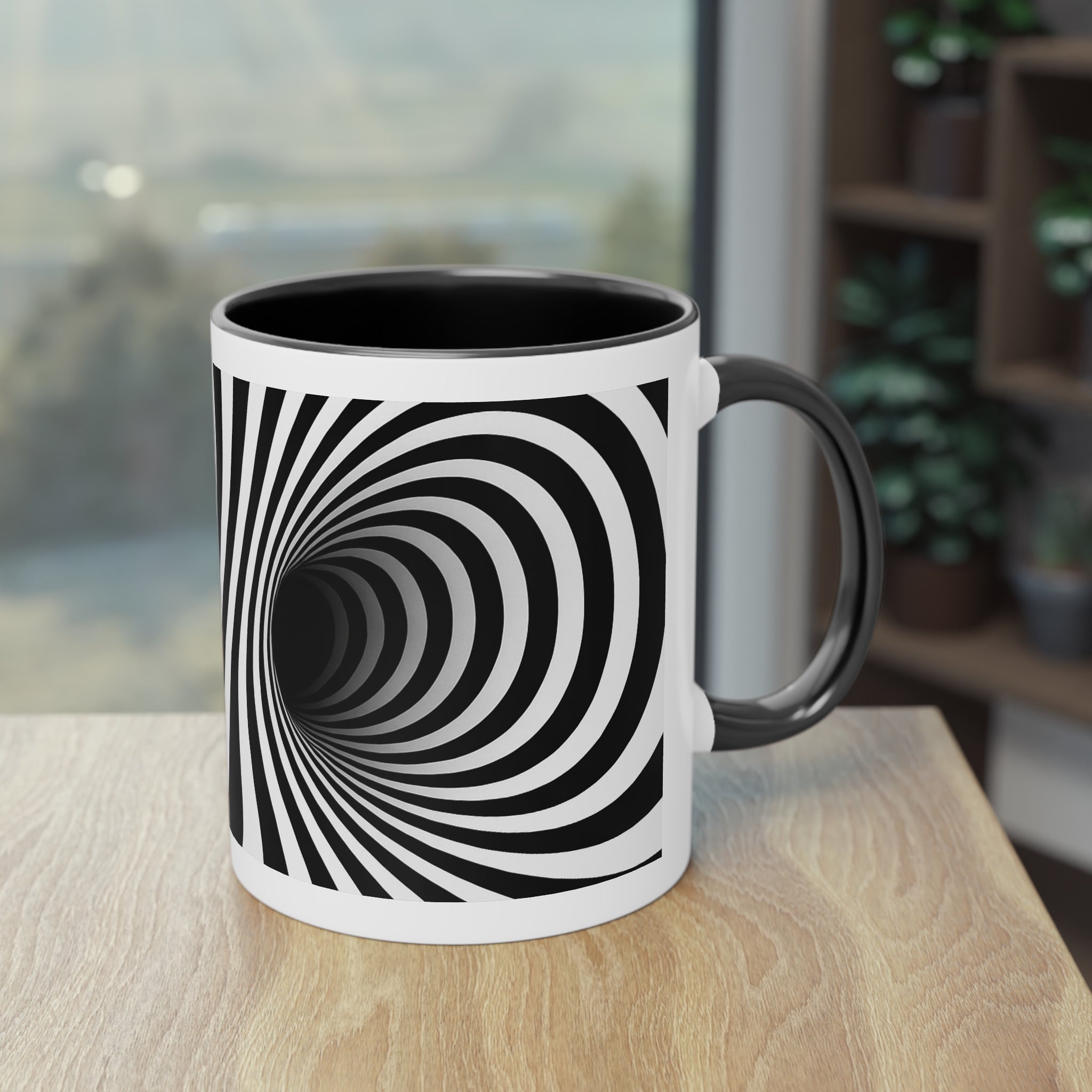 "Deep Spiral" designer mug from the "Black &amp; White" collection by Taffet.shop, 325 ml