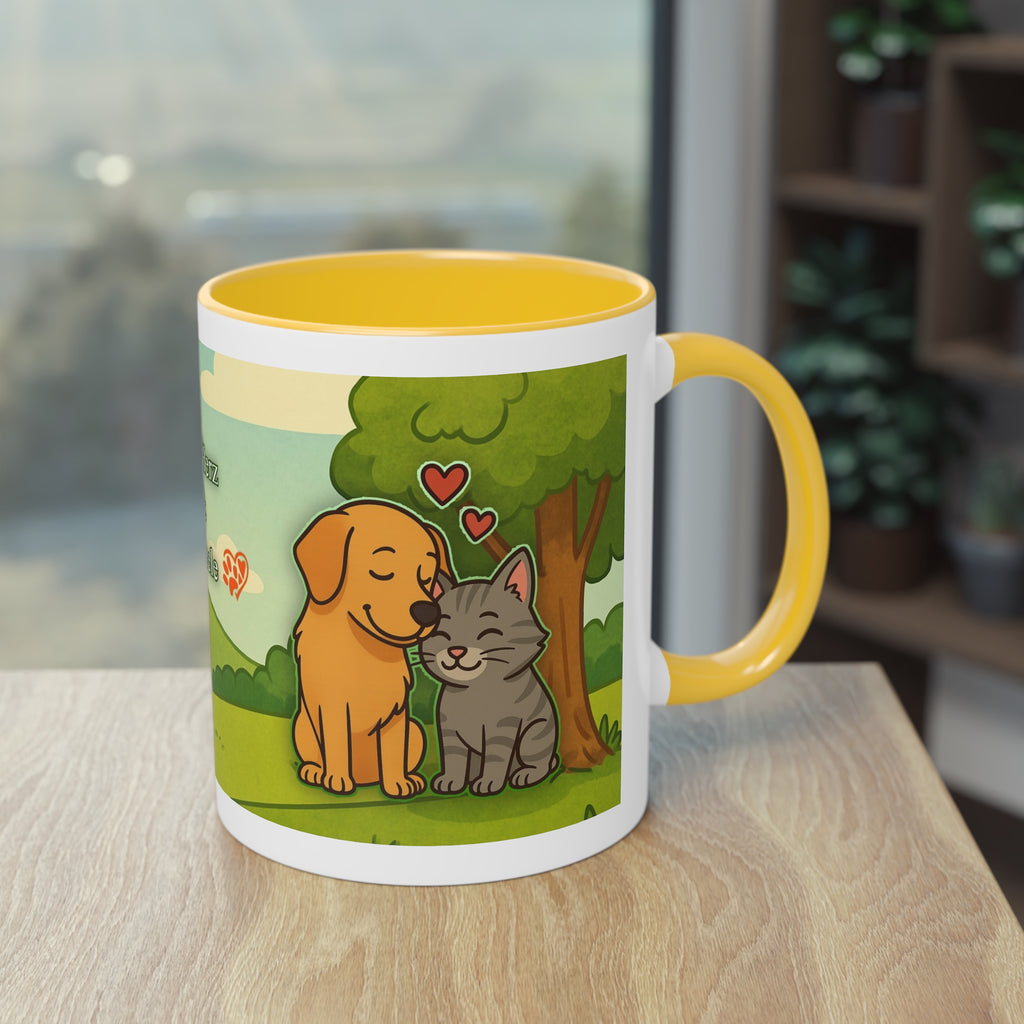 Mug – “Dog and Cat with Hearts” in comic style, 325 ml