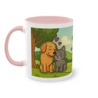 Mug – “Dog and Cat with Hearts” in comic style, 325 ml
