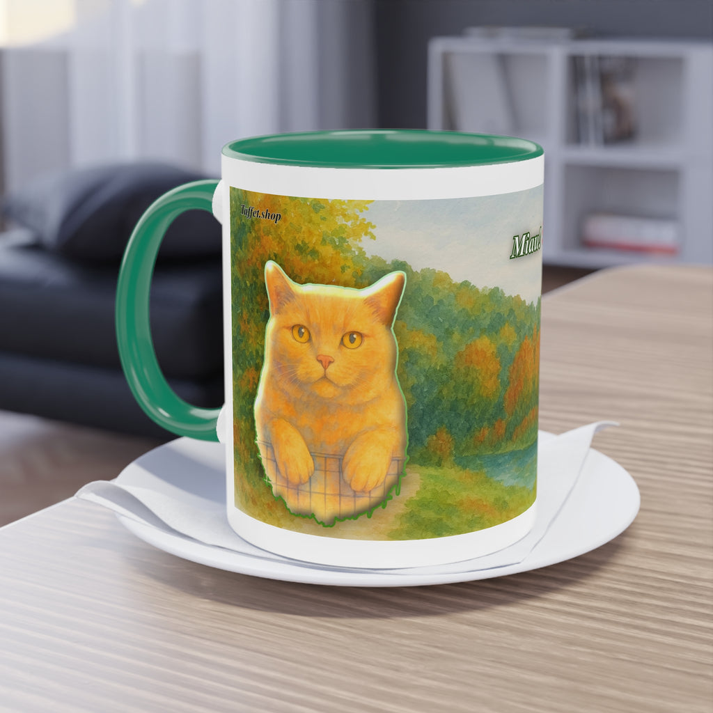 Mug – Red cat with trees and blue sky in watercolor style, 325 ml