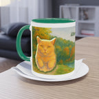 Mug – Red cat with trees and blue sky in watercolor style, 325 ml