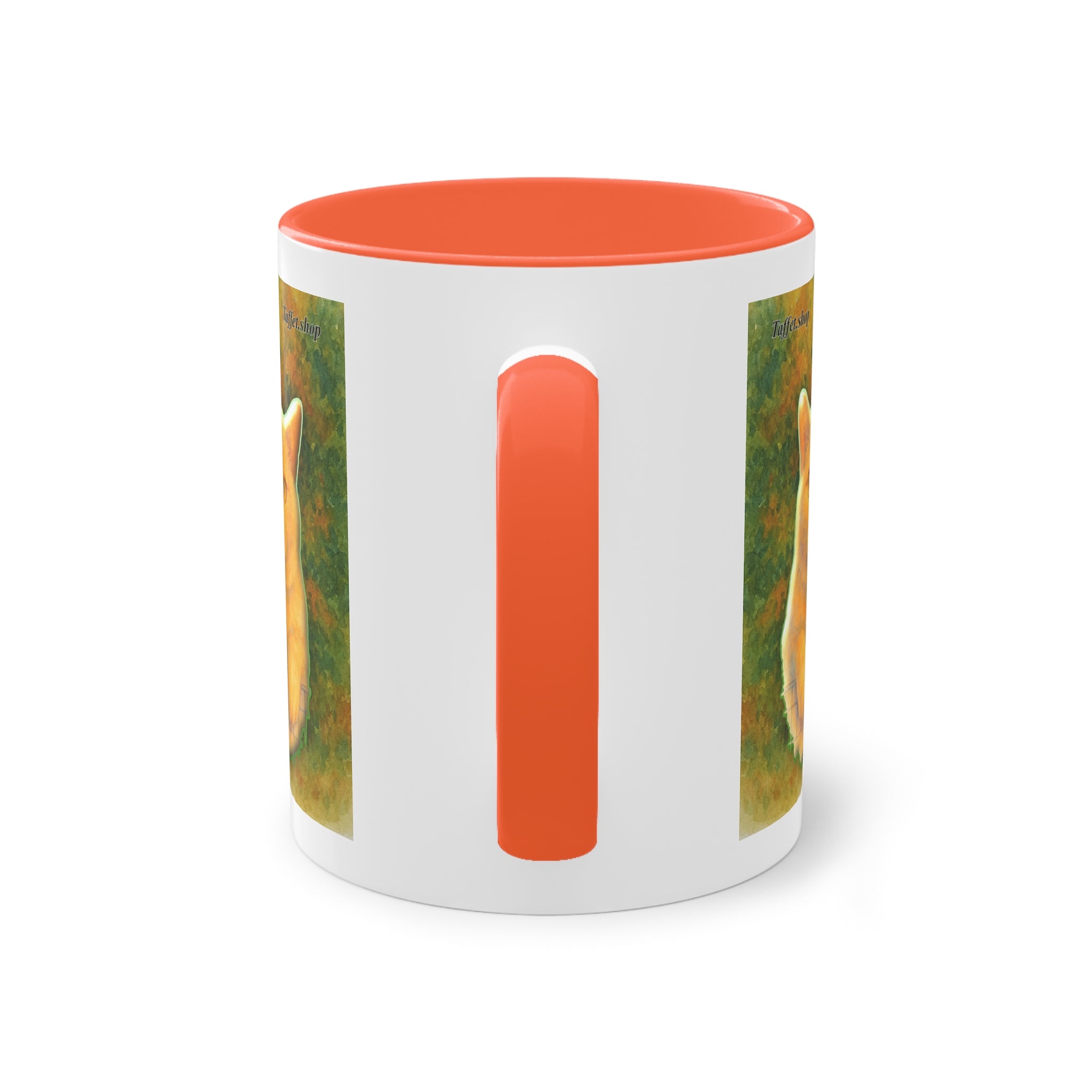 Mug – Red cat with trees and blue sky in watercolor style, 325 ml