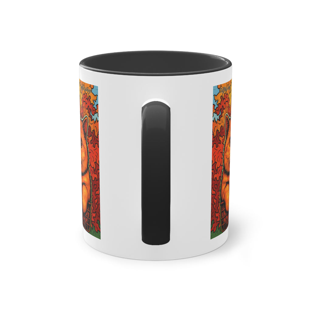 Mug – Red cat with trees and blue sky in comic style, 325 ml 