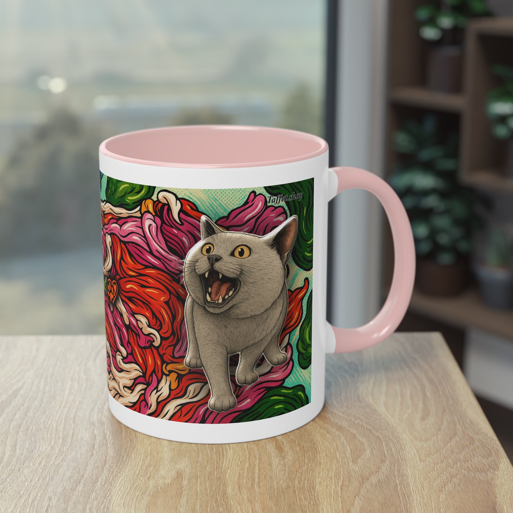 Mug – Cat BKH/BSH with flower in comic style, 325 ml