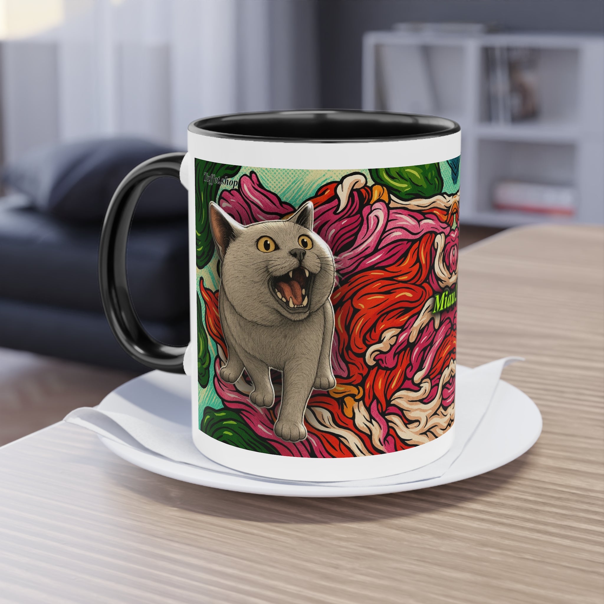 Mug – Cat BKH/BSH with flower in comic style, 325 ml