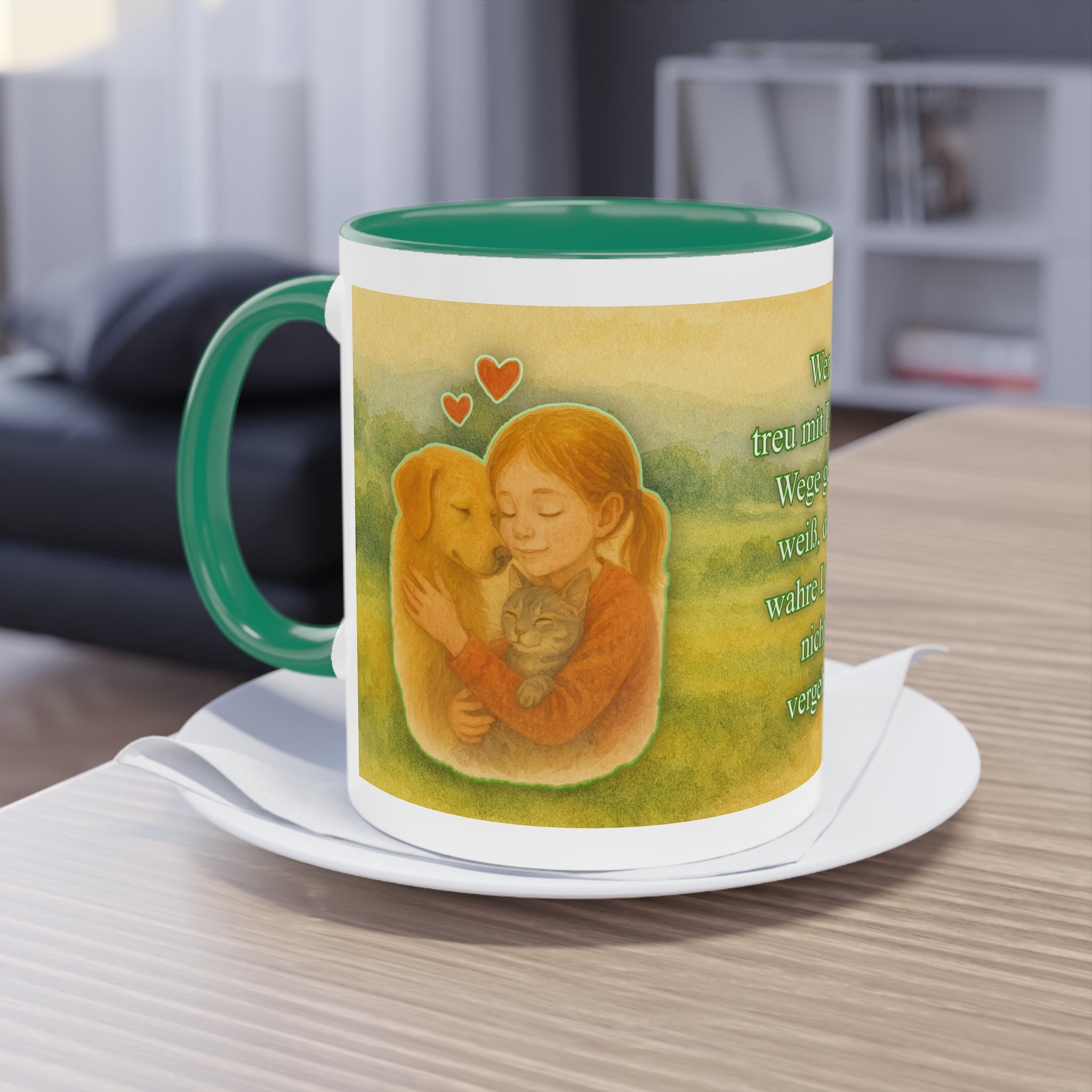 Mug – “Dog and Girl” in watercolor style, 325 ml