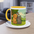 Mug – “Dog and Cat with Hearts” in comic style, 325 ml