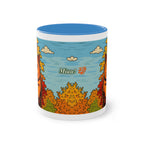 Mug – Red cat with trees and blue sky in comic style, 325 ml 