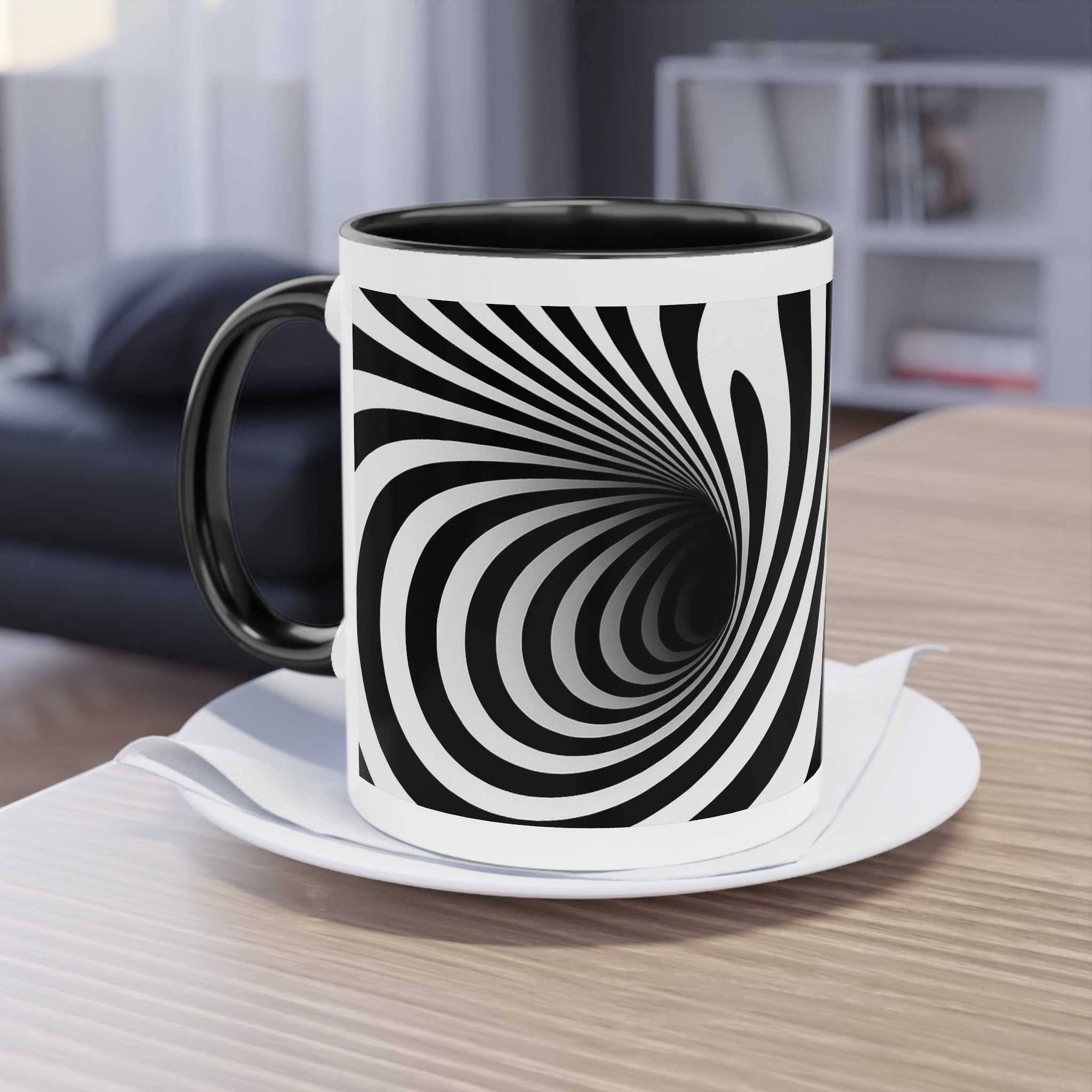 "Deep Spiral" designer mug from the "Black &amp; White" collection by Taffet.shop, 325 ml