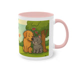 Mug – “Dog and Cat with Hearts” in comic style, 325 ml