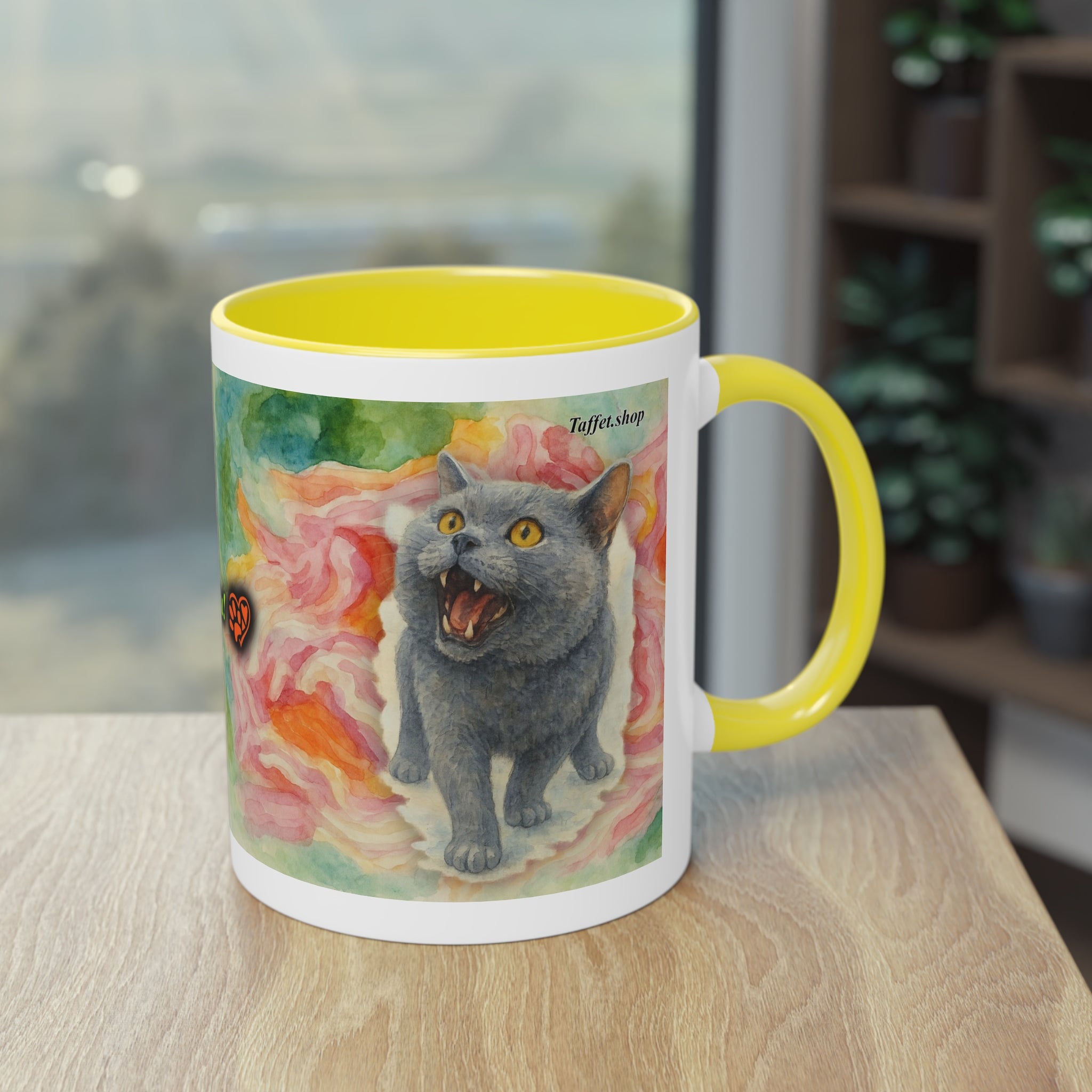 Mug – Cat BKH/BSH with flower in watercolor style, 325 ml