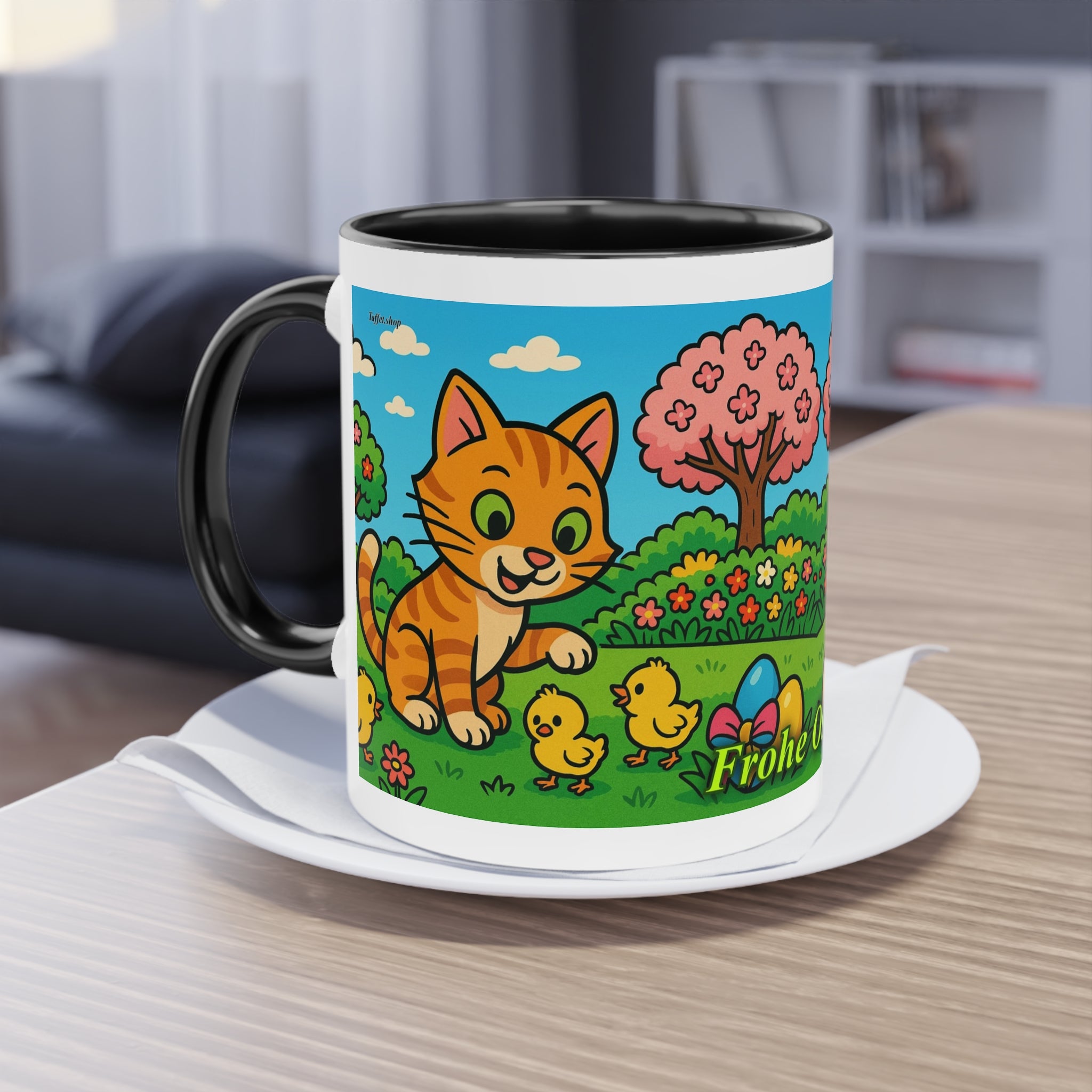 Mug – “Cat &amp; Chicks”, Easter/Spring, 325 ml