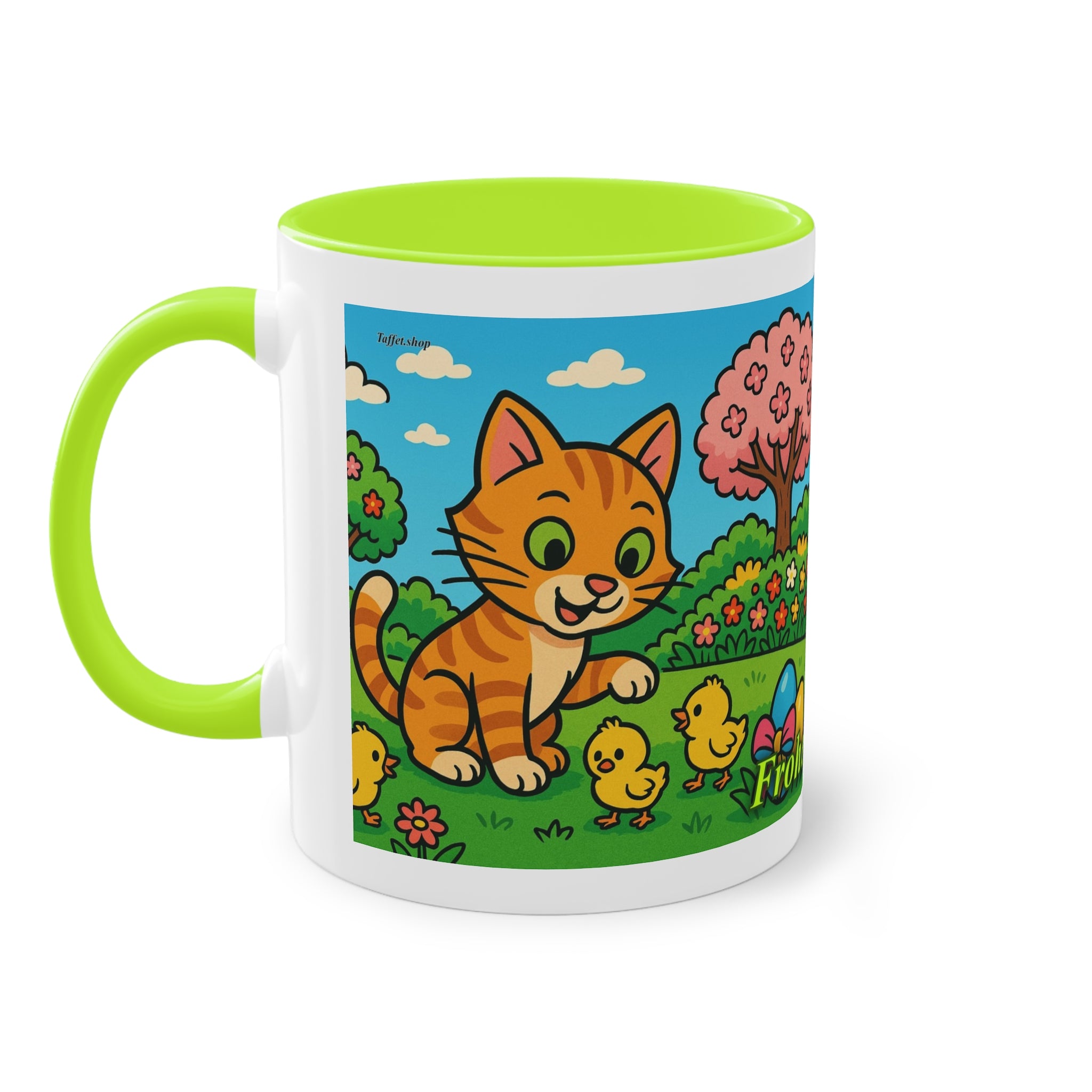 Mug – “Cat &amp; Chicks”, Easter/Spring, 325 ml