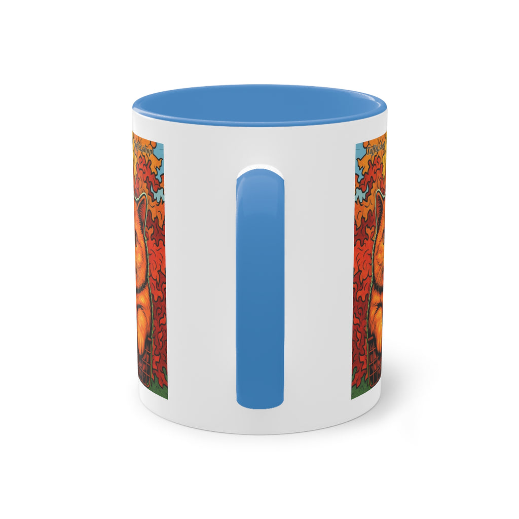 Mug – Red cat with trees and blue sky in comic style, 325 ml 