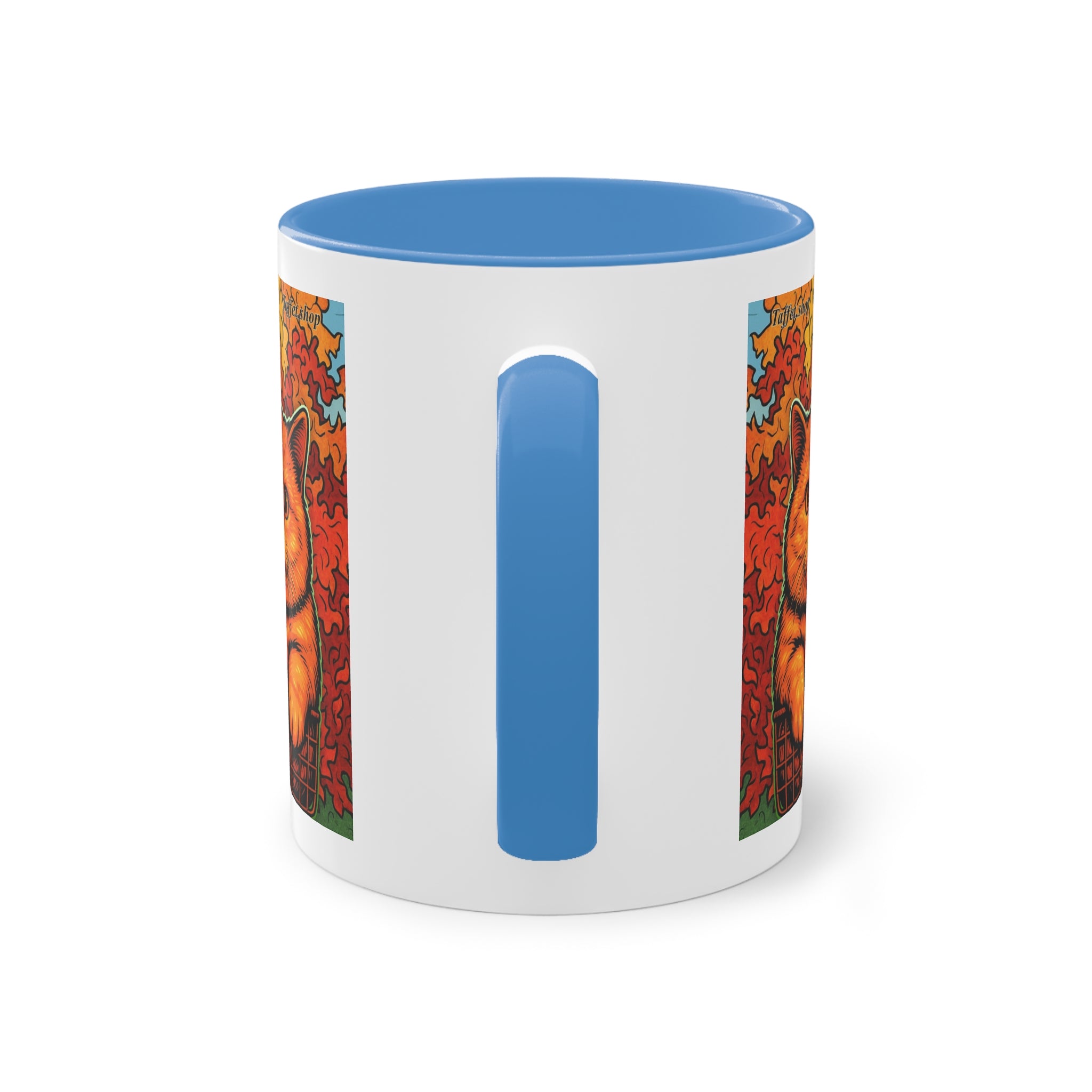 Mug – Red cat with trees and blue sky in comic style, 325 ml 