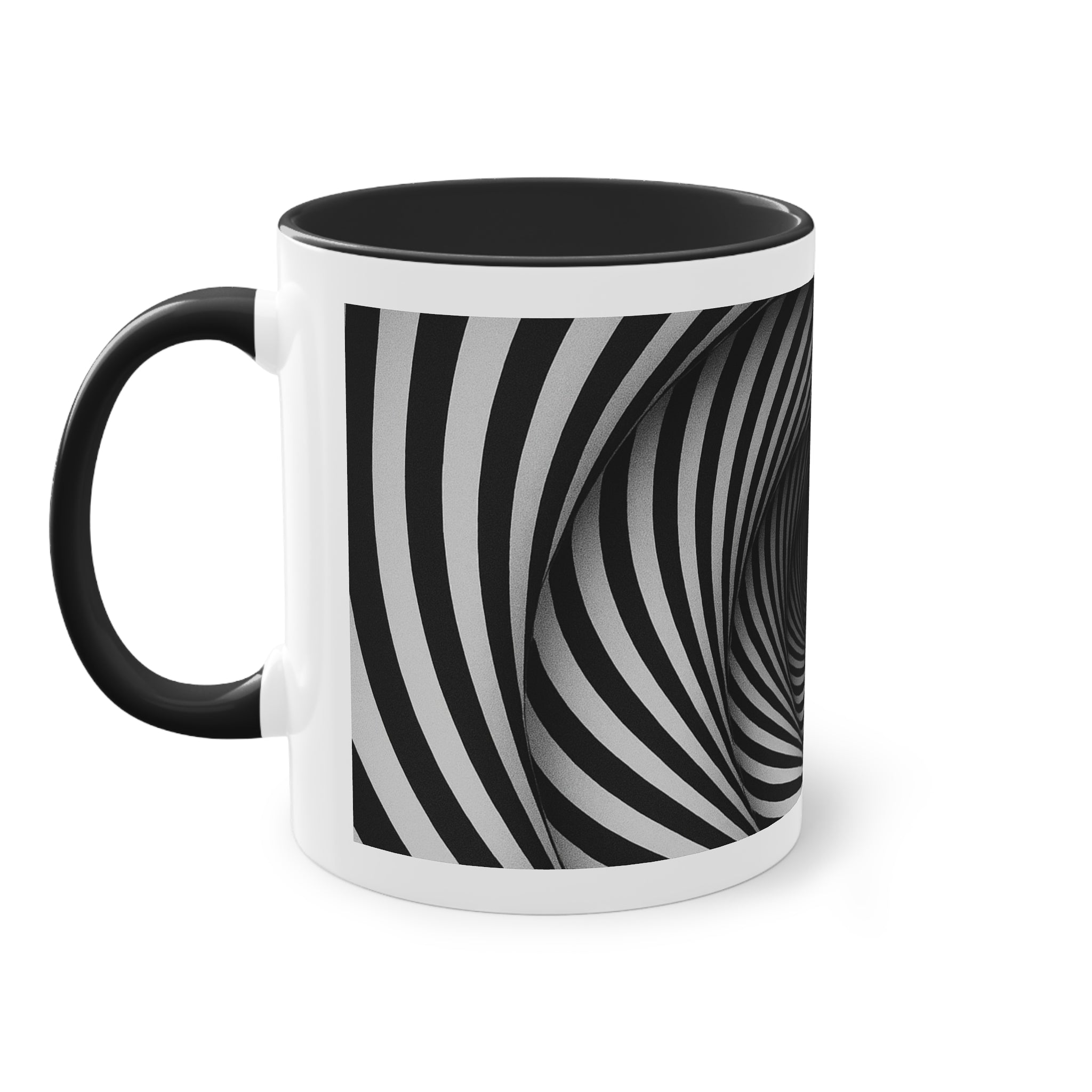 "Hypnotic Spiral" designer mug from the "Black &amp; White" collection by Taffet.shop, 325 ml