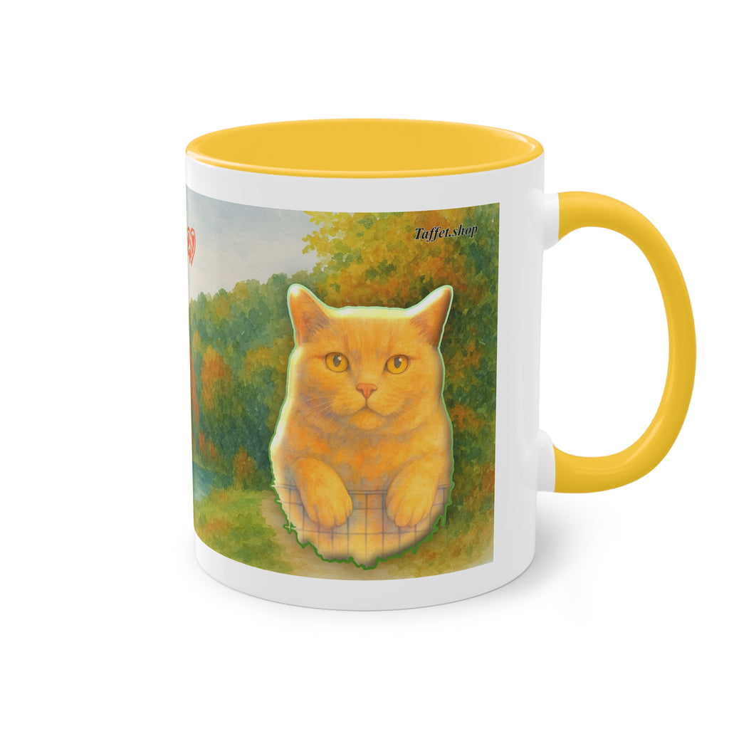 Mug – Red cat with trees and blue sky in watercolor style, 325 ml