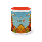 Mug – Red cat with trees and blue sky in comic style, 325 ml 