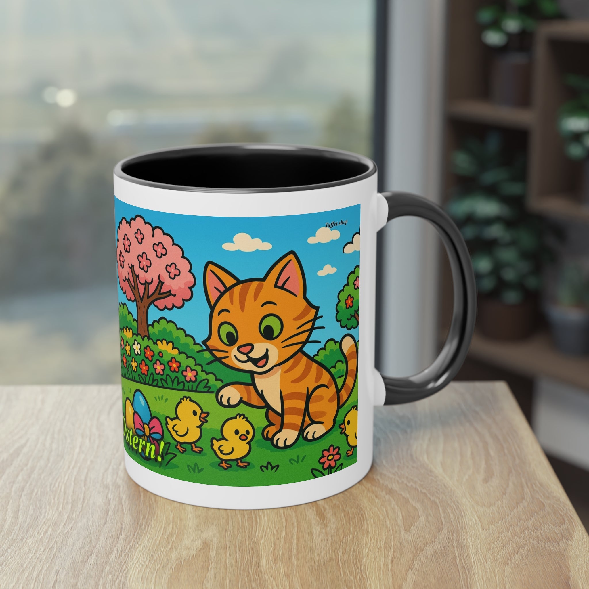 Mug – “Cat &amp; Chicks”, Easter/Spring, 325 ml