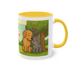 Mug – “Dog and Cat with Hearts” in comic style, 325 ml