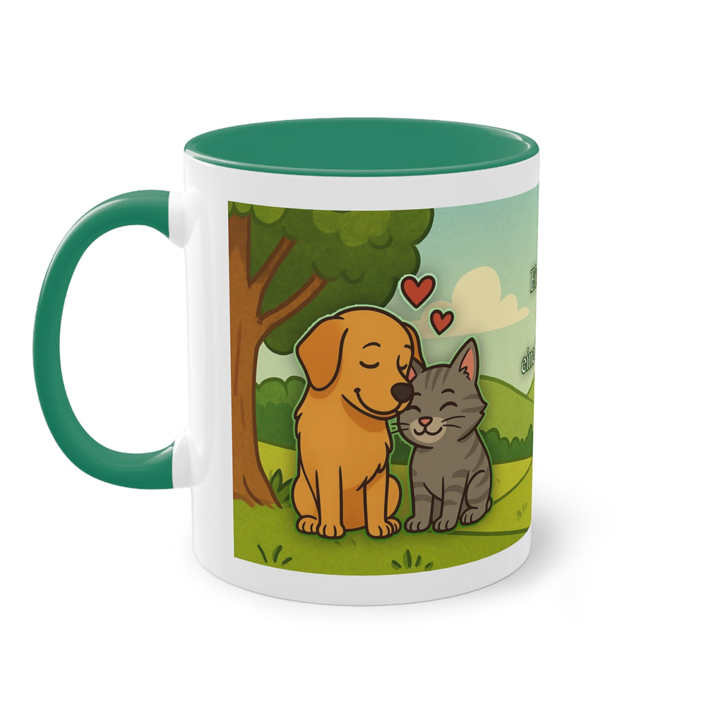 Mug – “Dog and Cat with Hearts” in comic style, 325 ml