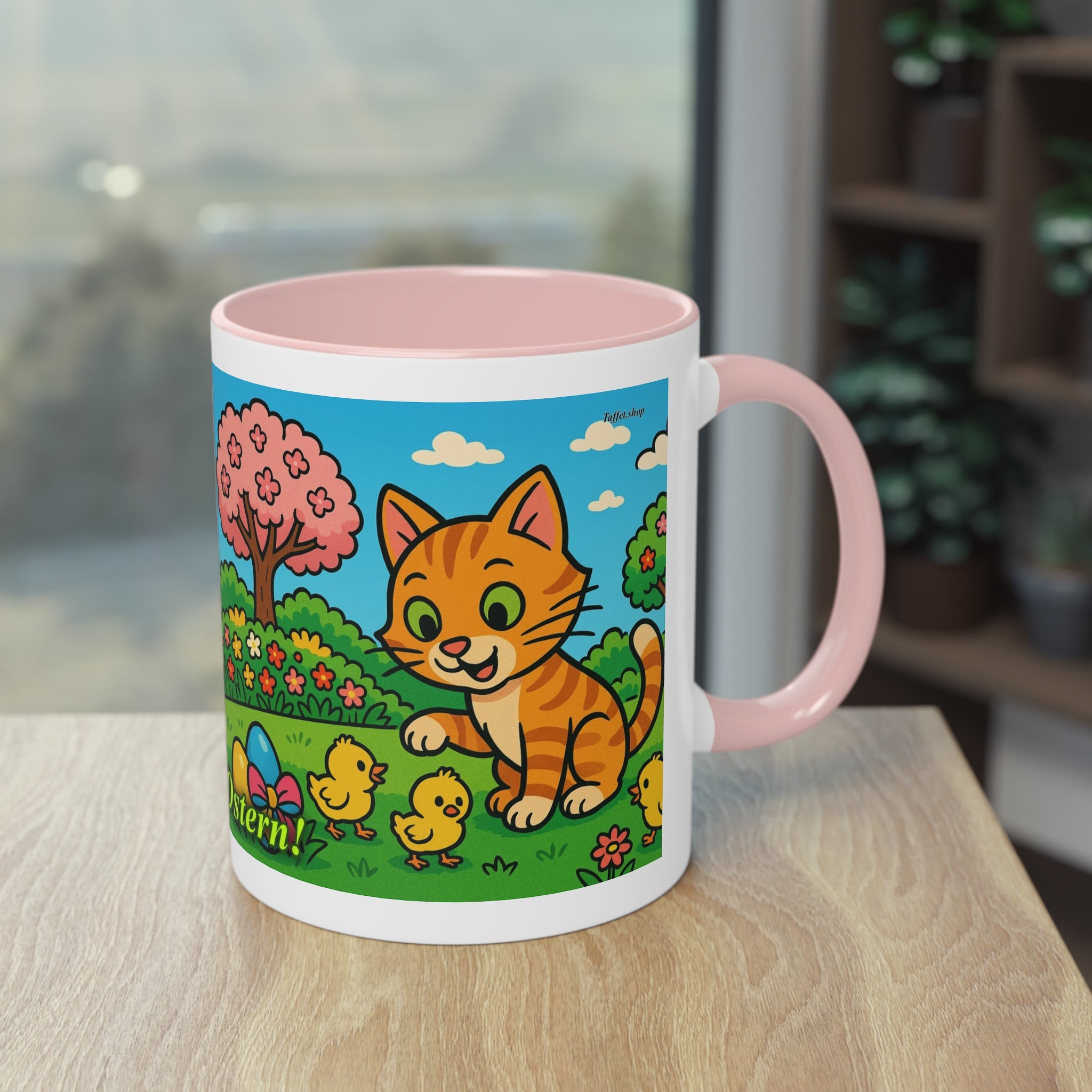 Mug – “Cat &amp; Chicks”, Easter/Spring, 325 ml