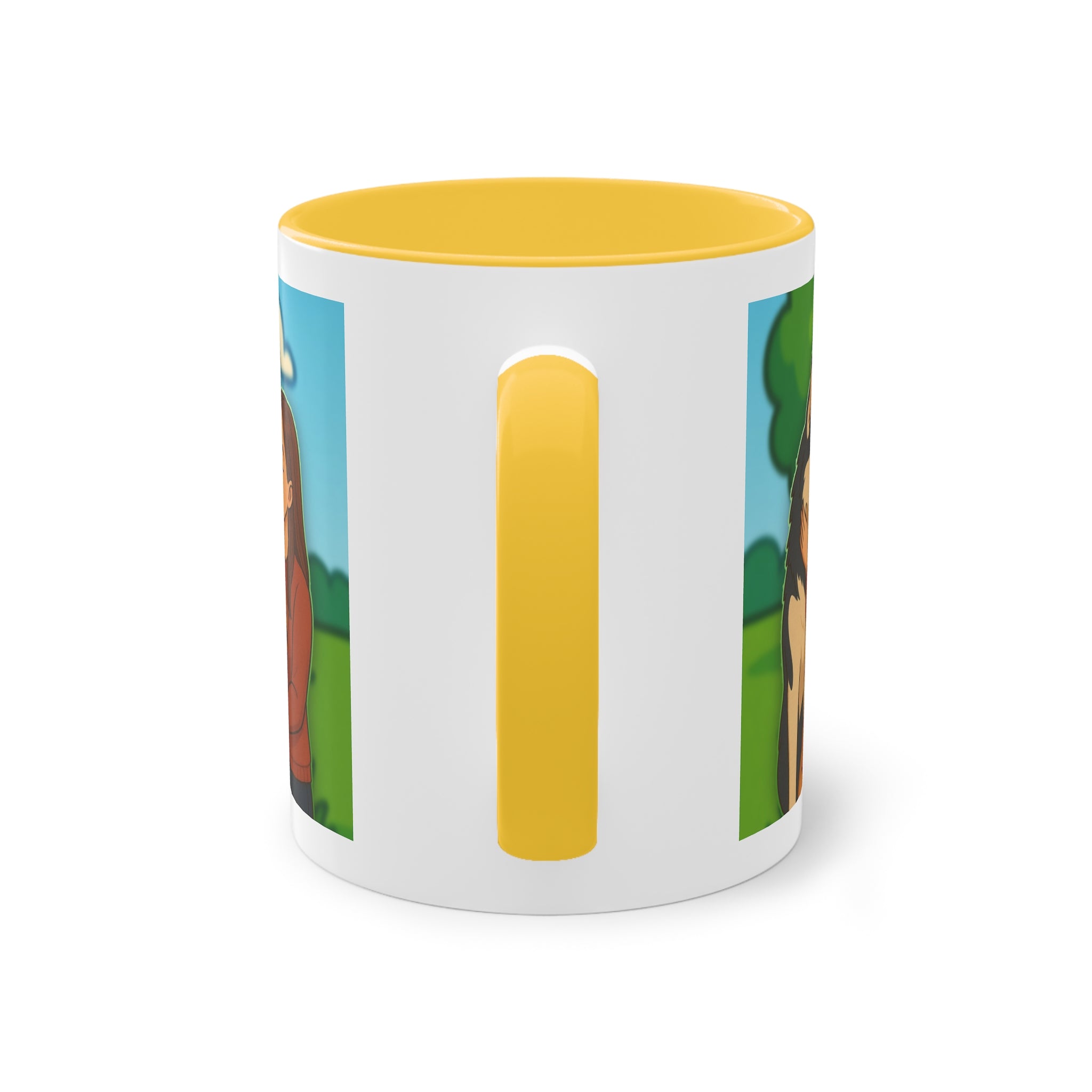 Mug – “Dog and Cat Love with Wife” in comic style, 325 ml