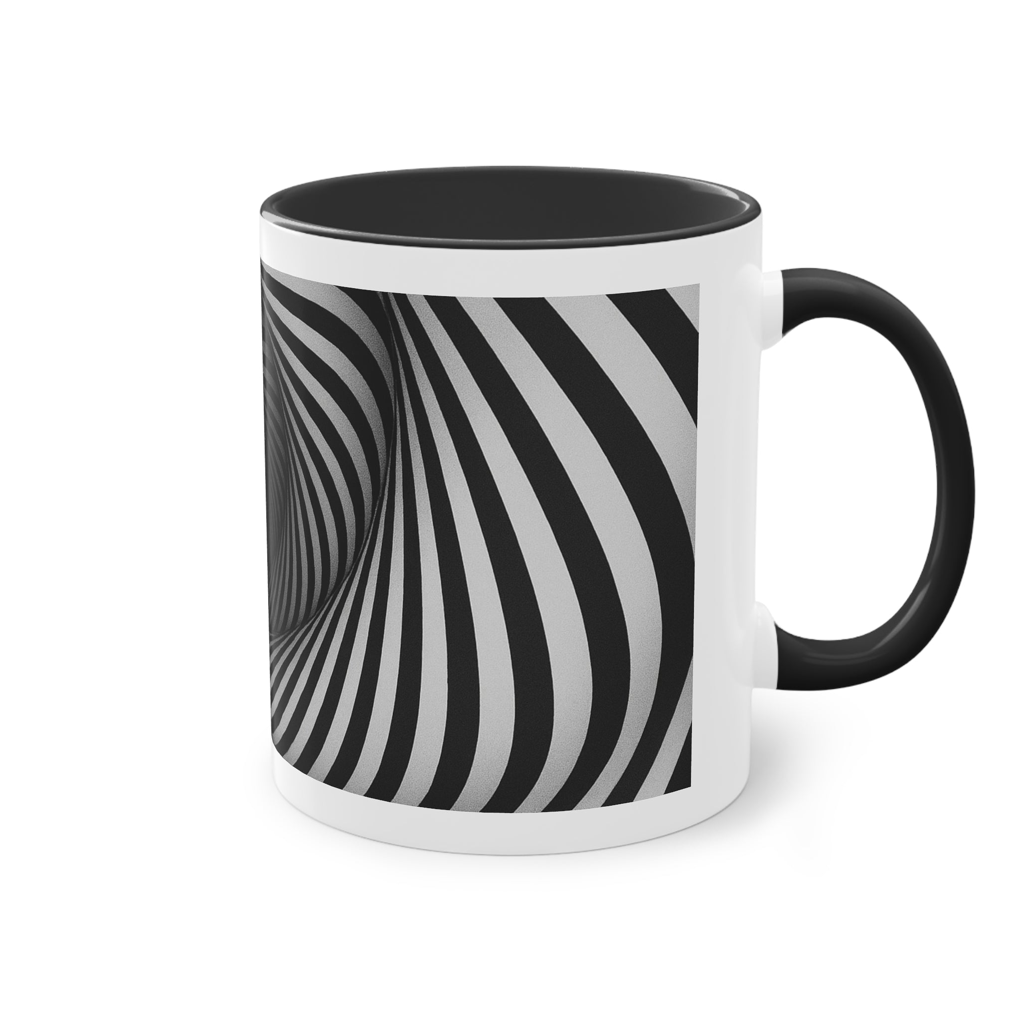 "Hypnotic Spiral" designer mug from the "Black &amp; White" collection by Taffet.shop, 325 ml