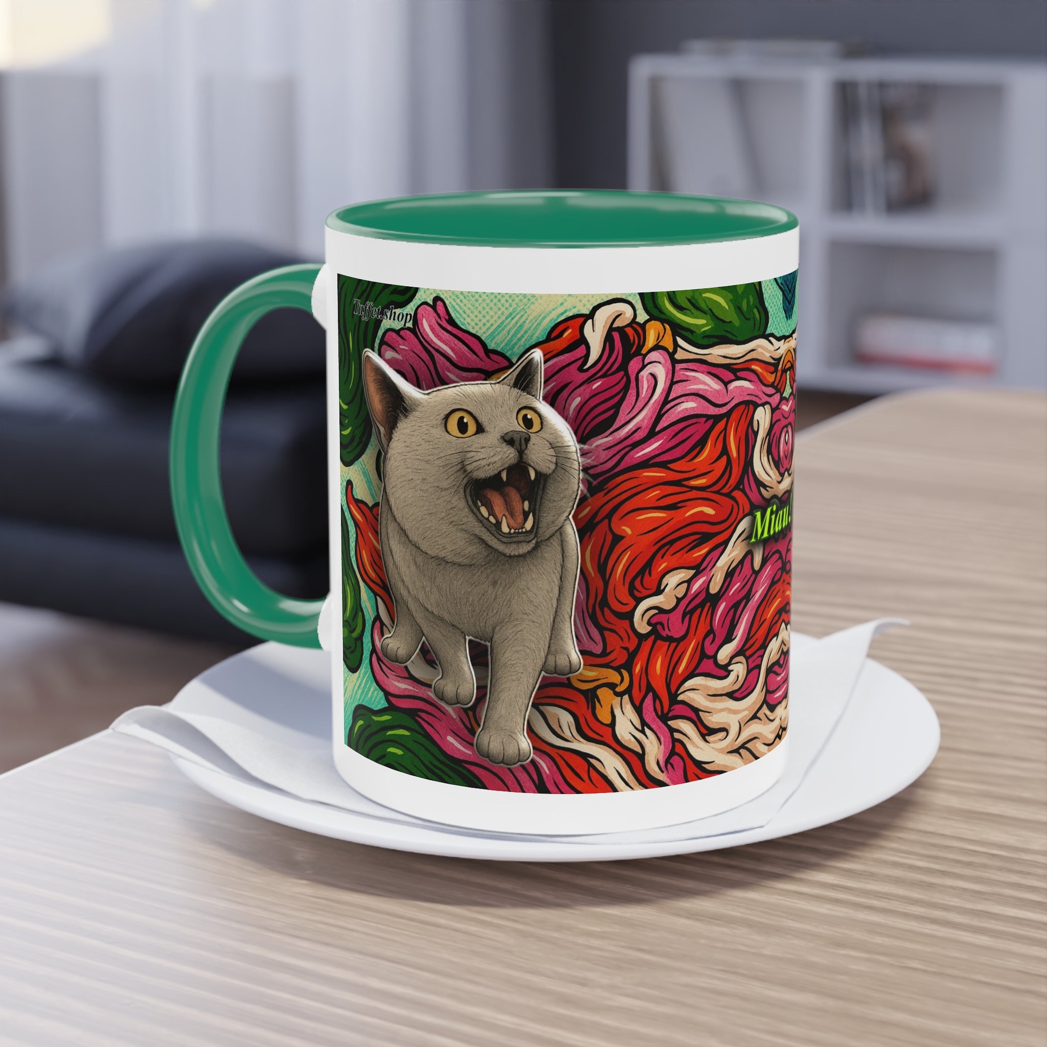 Mug – Cat BKH/BSH with flower in comic style, 325 ml