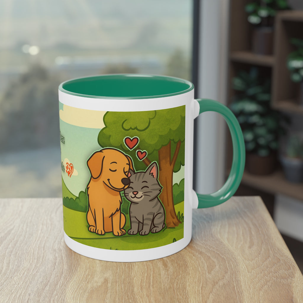 Mug – “Dog and Cat with Hearts” in comic style, 325 ml