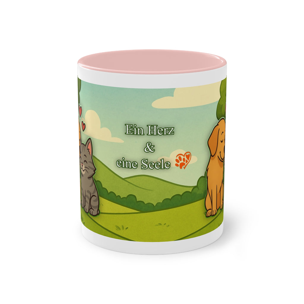 Mug – “Dog and Cat with Hearts” in comic style, 325 ml