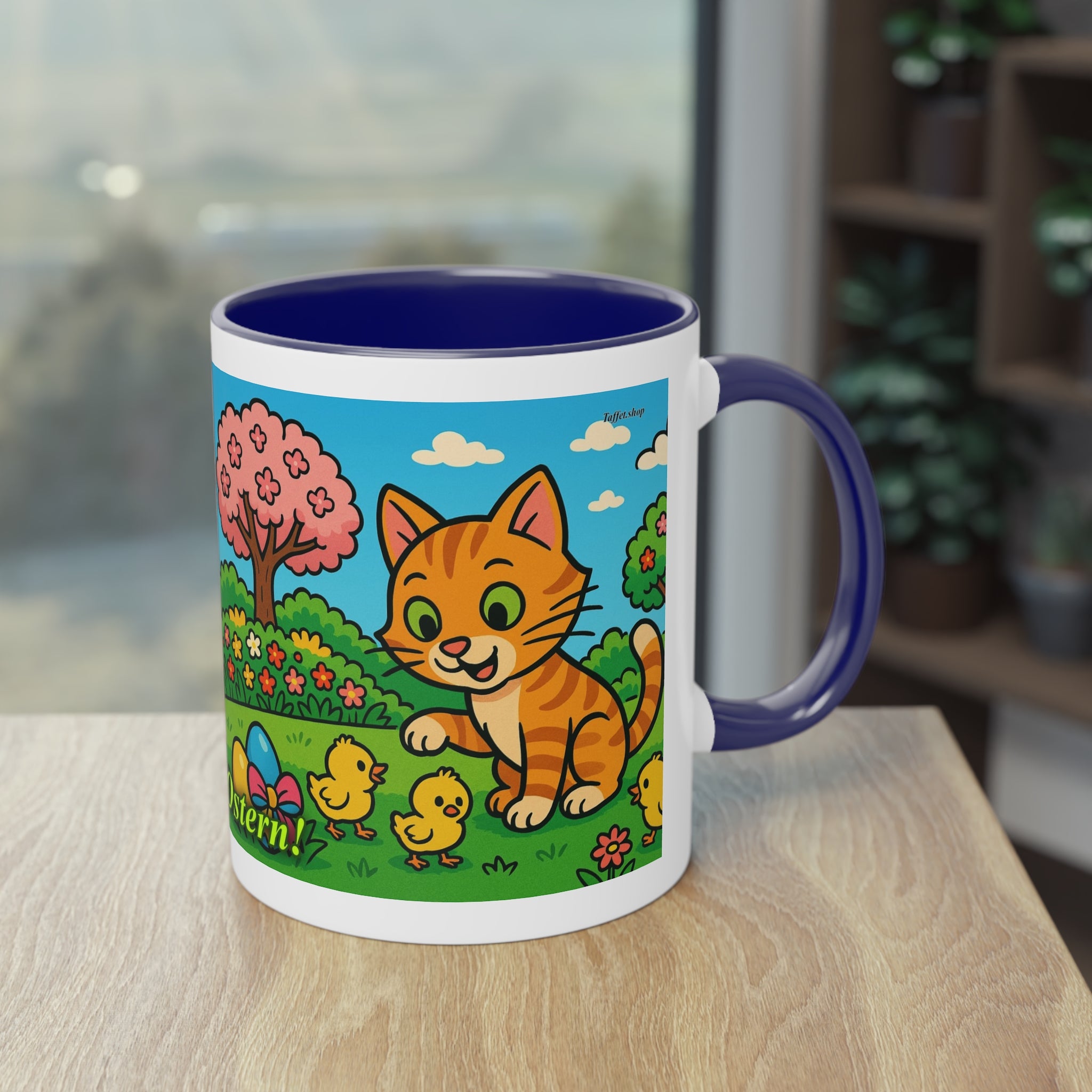 Mug – “Cat &amp; Chicks”, Easter/Spring, 325 ml