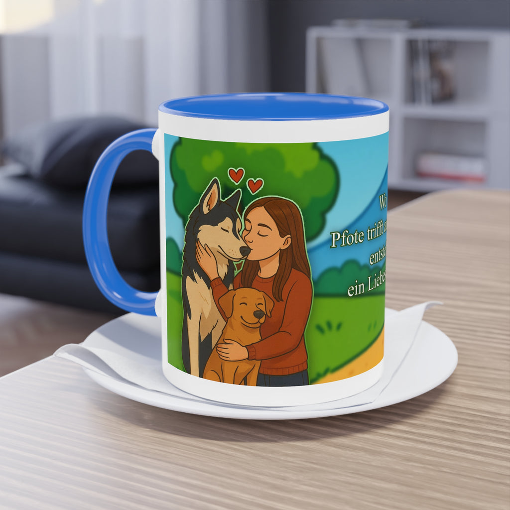 Mug – “Dog and Cat Love with Wife” in comic style, 325 ml