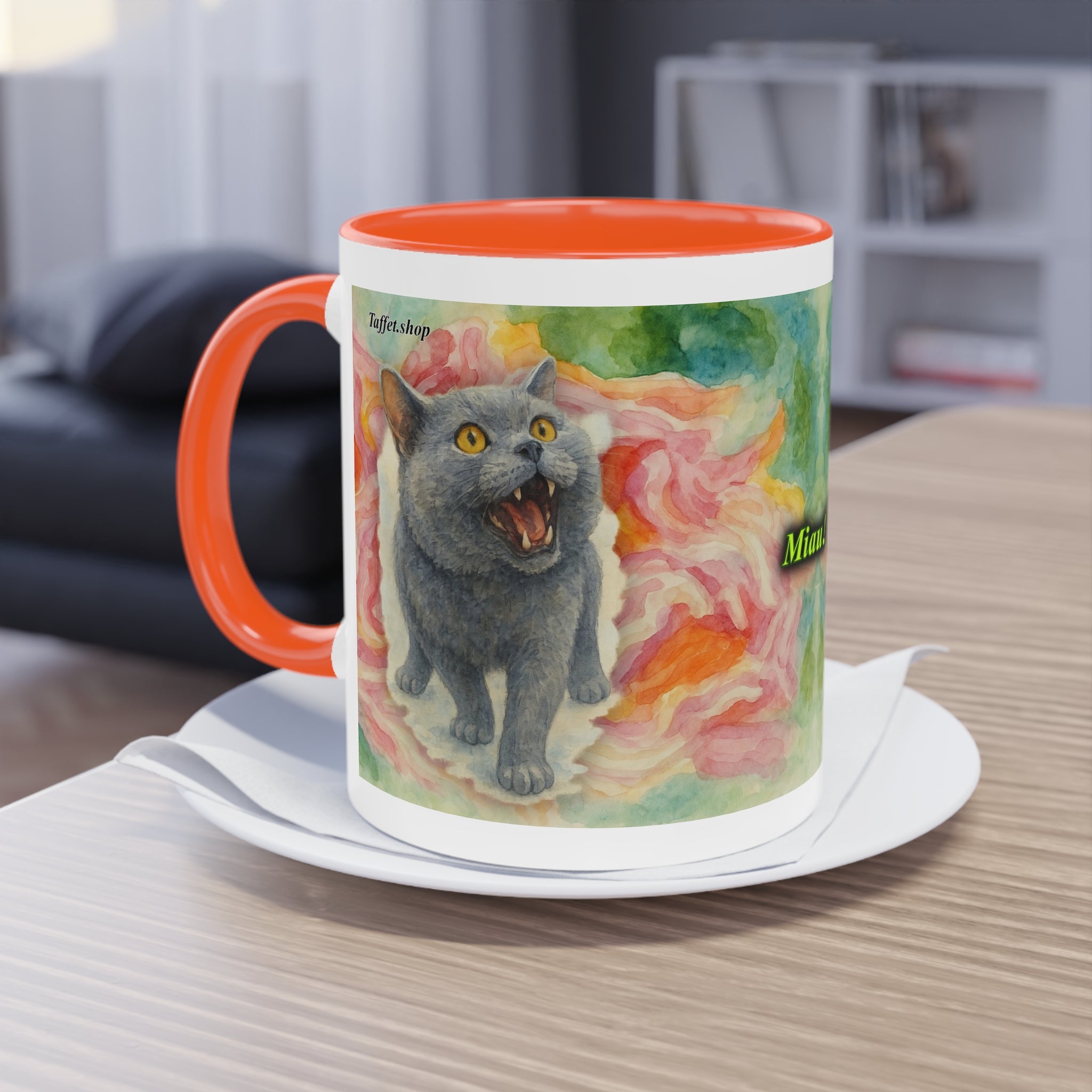 Mug – Cat BKH/BSH with flower in watercolor style, 325 ml