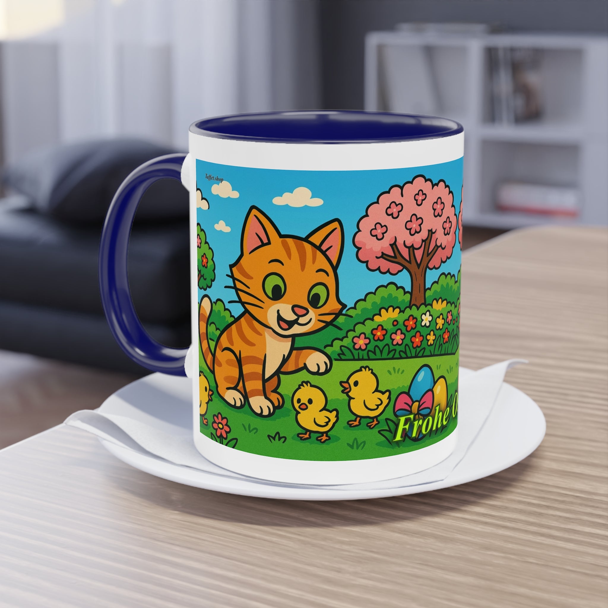 Mug – “Cat &amp; Chicks”, Easter/Spring, 325 ml