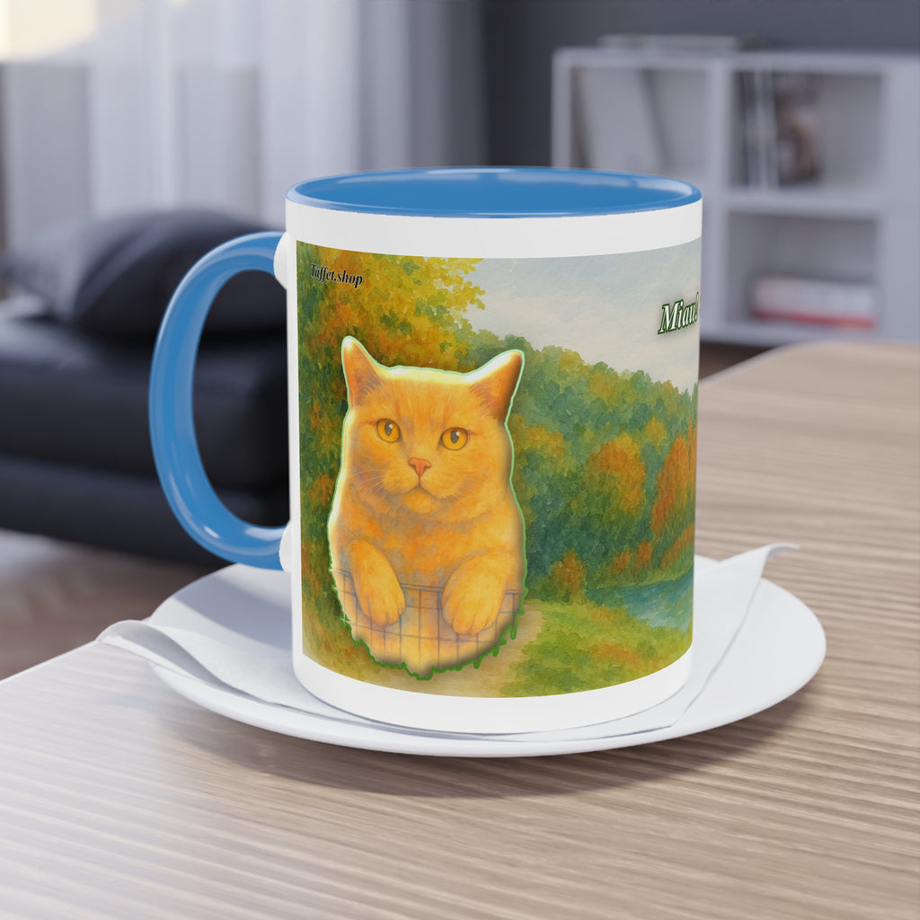 Mug – Red cat with trees and blue sky in watercolor style, 325 ml